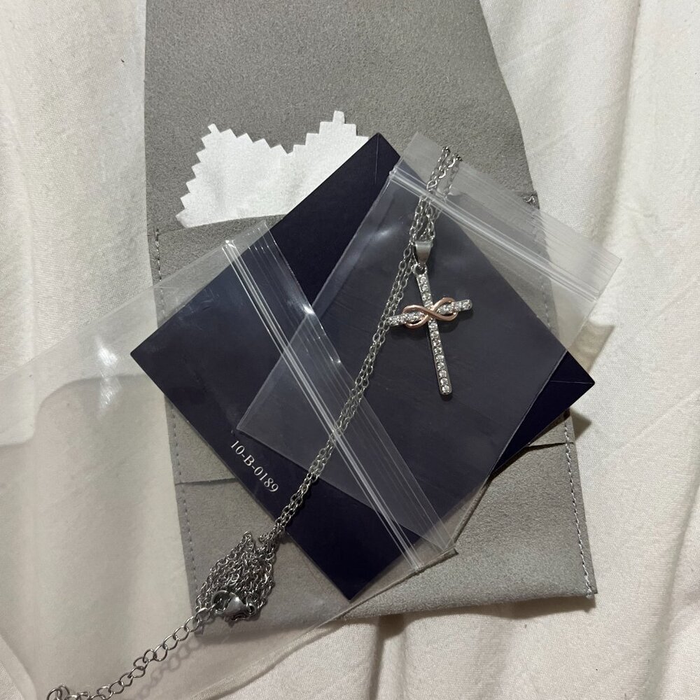 π· *NWT*Will You Be My Godmother? Infinity Cross Necklace - Silver & Rose Gold β¨ - Picture 6 of 8